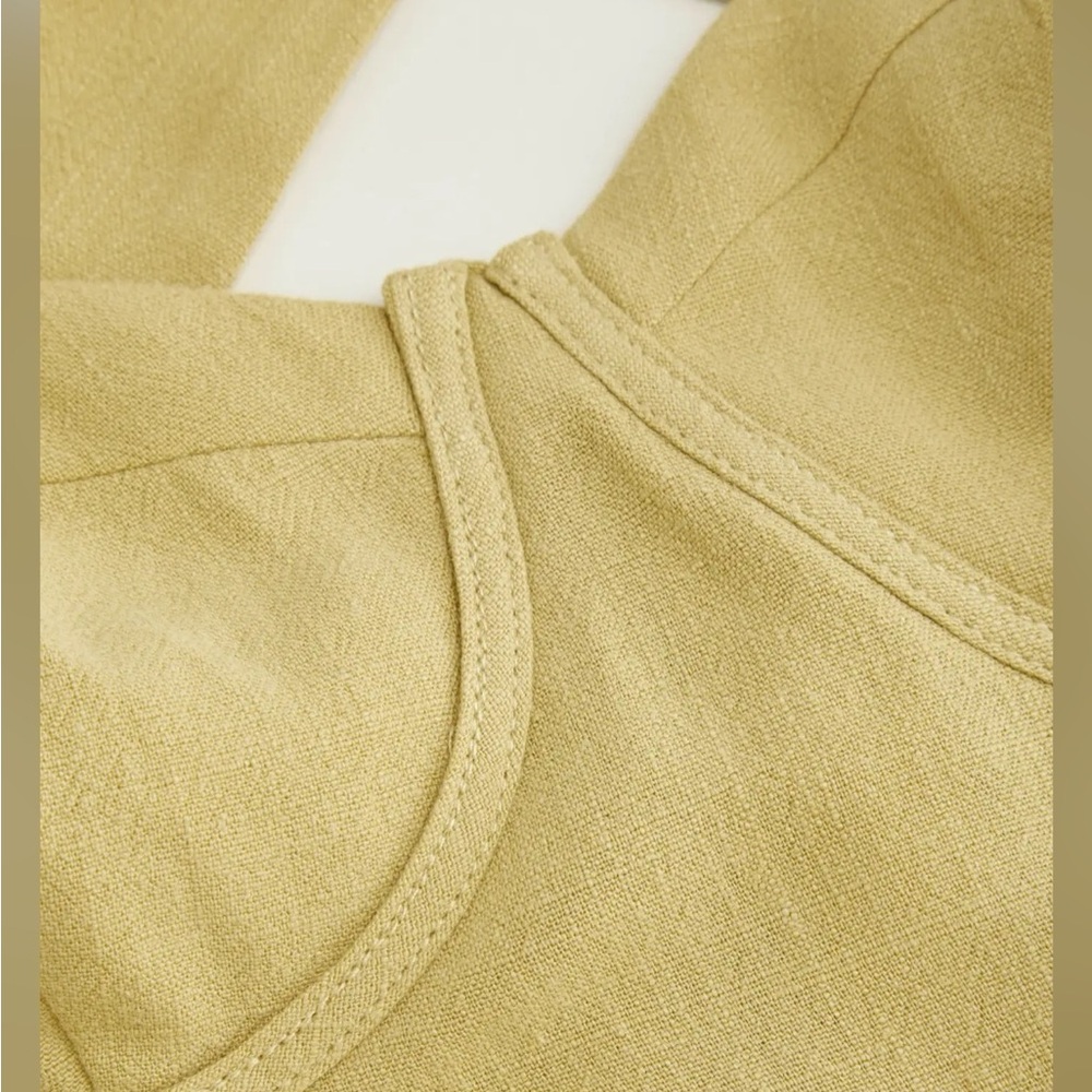 Cider LINEN-BLEND SQUARE NECK CRISS CROSS PLEATED JUMPSUIT L CC15-9 - Picture 3 of 8